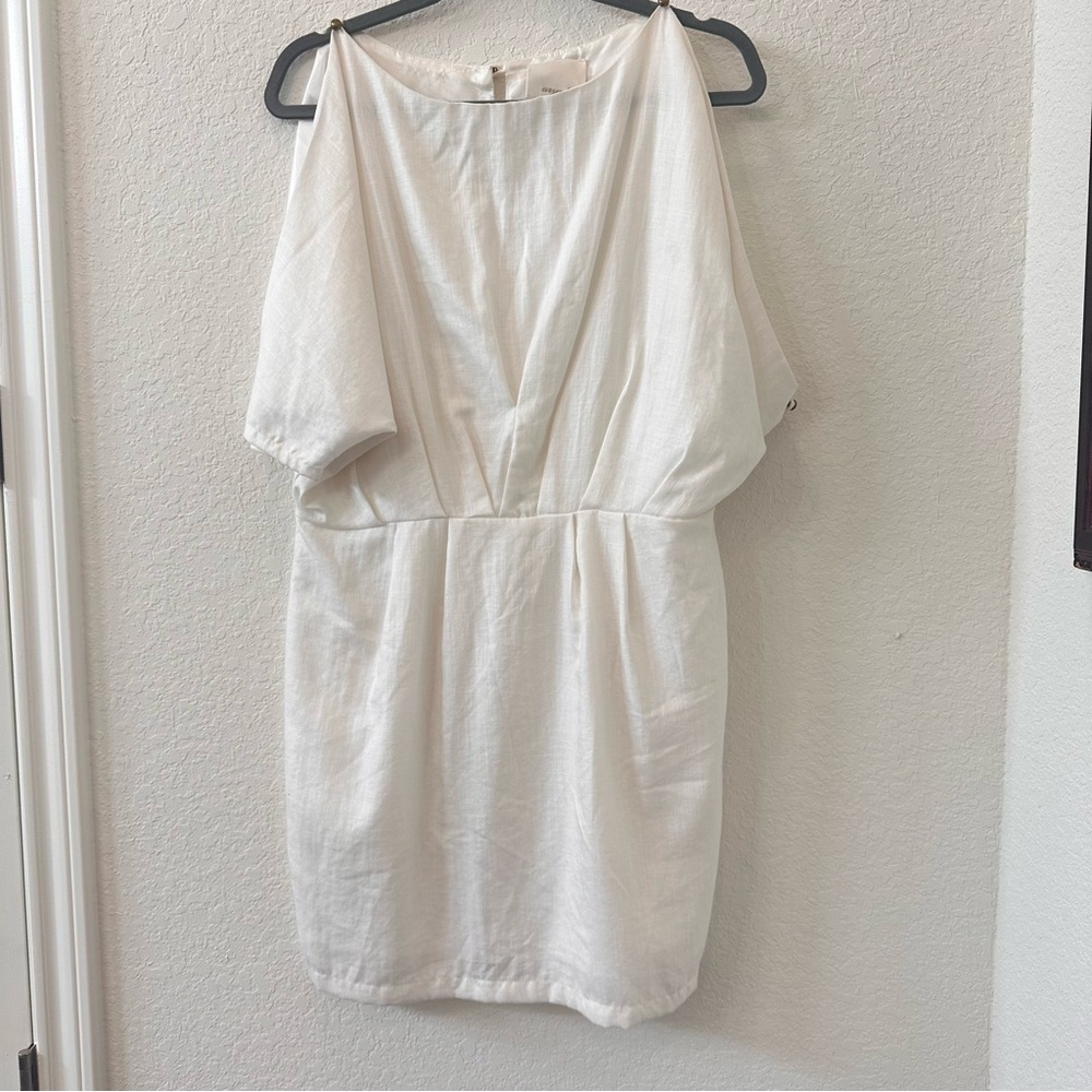 Aryn K White Linen Cold Shoulder Dress